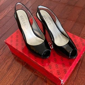 Guess Black Platform Slingback Heels